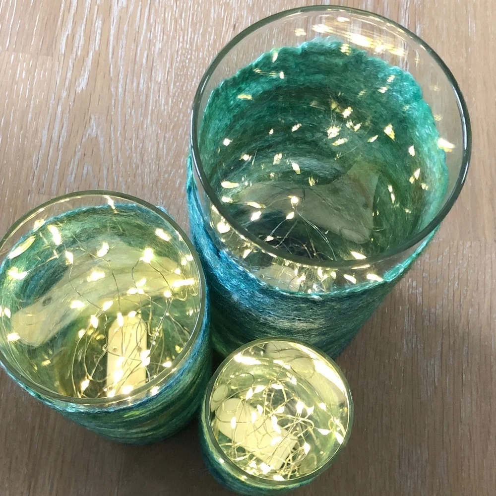 Set of Three Hand Felted Hurricane Lamps